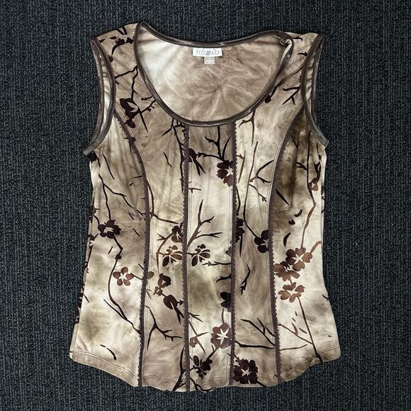 Roz & Ali Tops - Roz & Ali Sleeveless Brown Floral Corset-Style Top Size Small Fairy Grunge Y2K